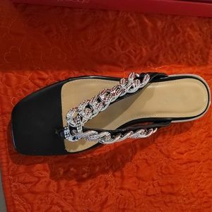 Black patent embellished flip flop